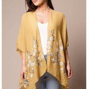 Sivana Spirit Golden Yellow Kimono Wrap with Embroidered Daisies